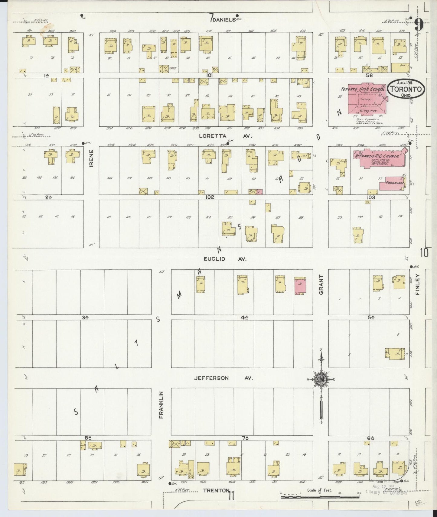 Sanborn Fire Insurance Map from Toronto, Jefferson County, Ohio (1911), Sheet #0009 - Historic Sanborn Fire Insurance Map Print, vintage old map wall art, antique decor, genealogy gift, Ohio Ohio map