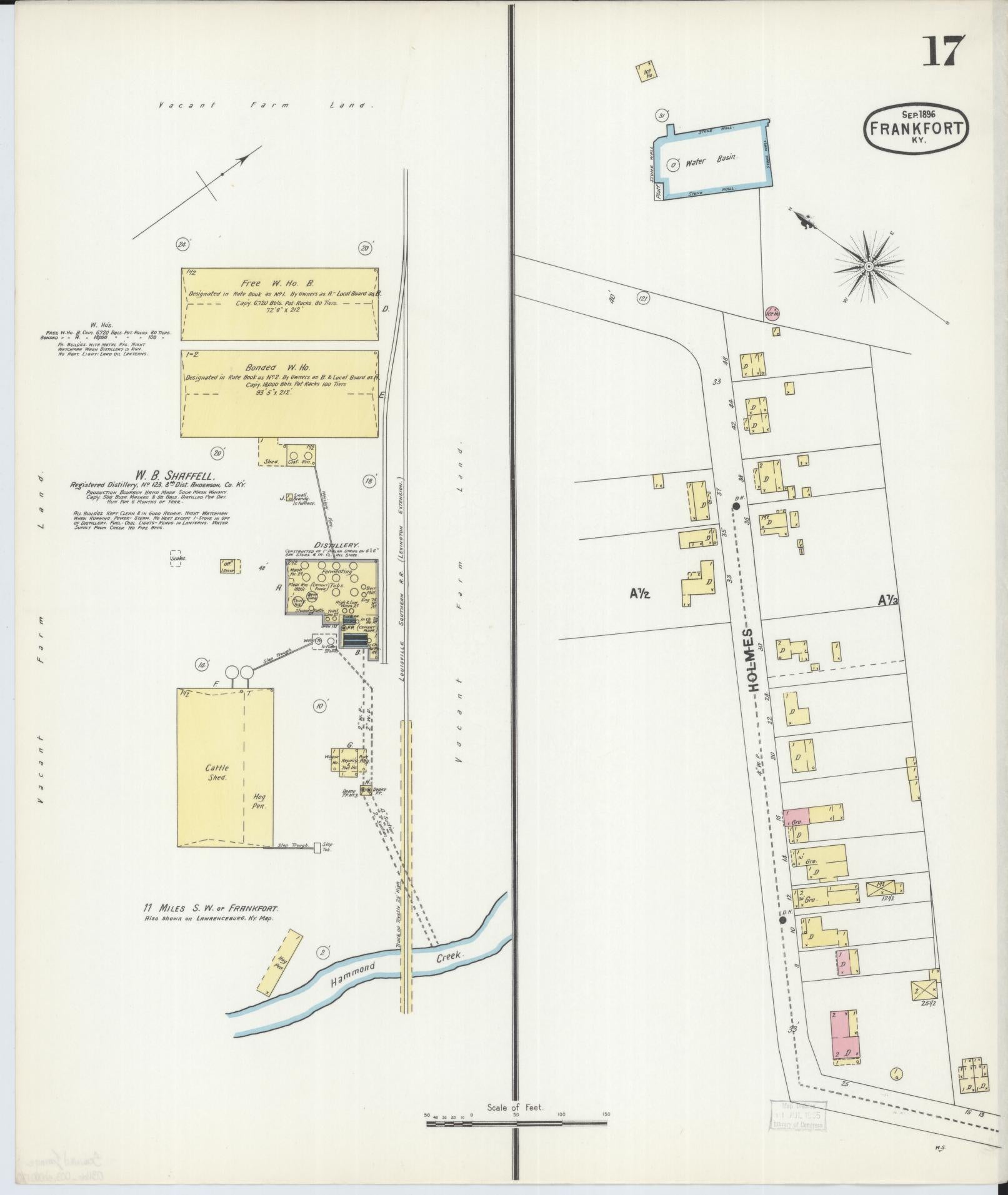 Sanborn Fire Insurance Map from Frankfort, Franklin County, Kentucky (1896), Sheet #0017 - Historic Sanborn Fire Insurance Map Print, vintage old map wall art, antique decor, genealogy gift, Kentucky Kentucky map