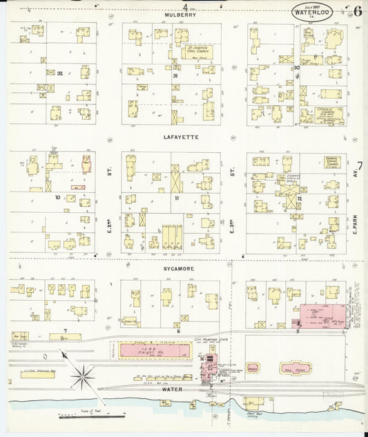 Sanborn Fire Insurance Map from Waterloo, Black Hawk County, Iowa (1897), Sheet #0006 - Historic Sanborn Fire Insurance Map Print, vintage old map wall art