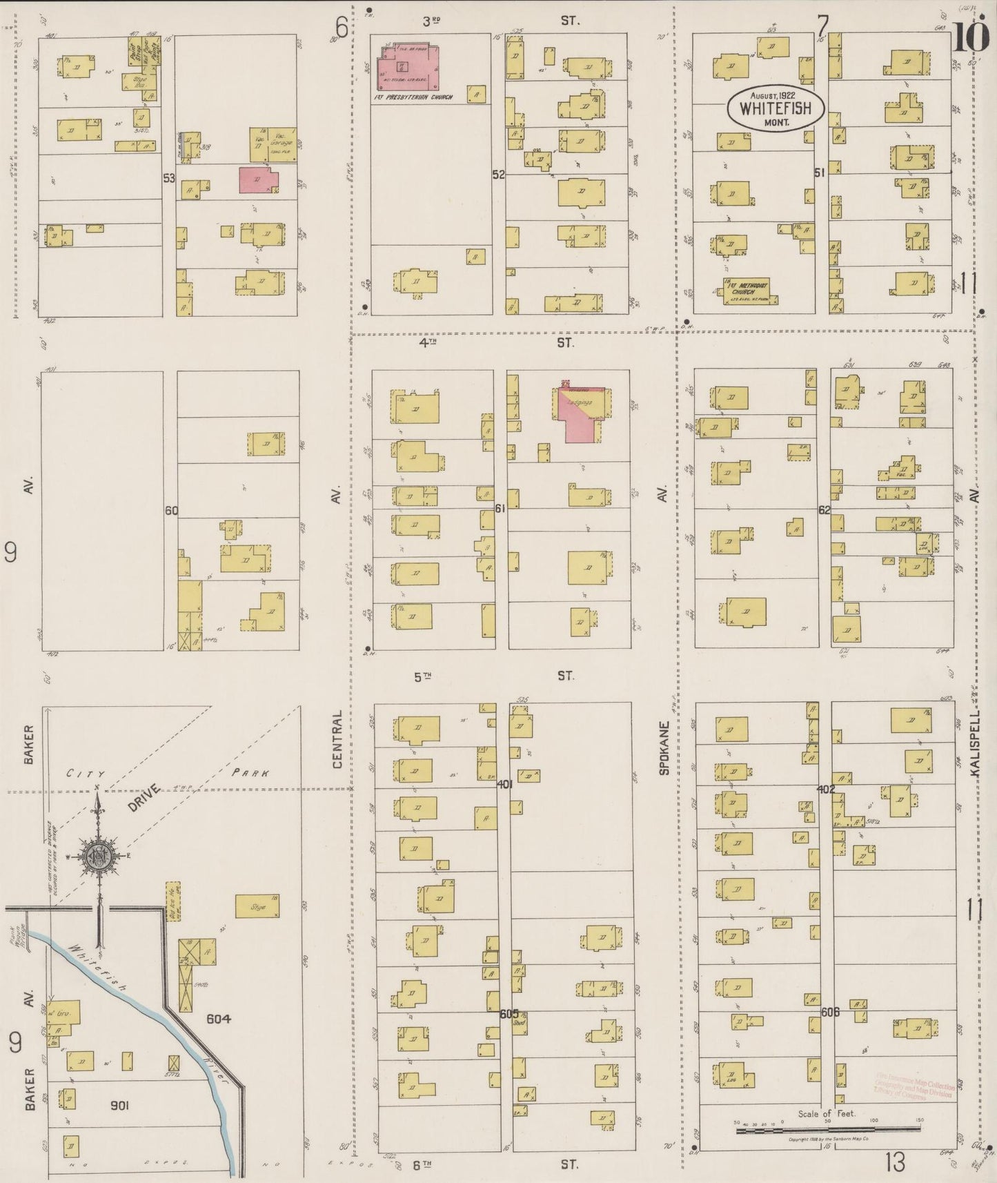 Sanborn Fire Insurance Map from Whitefish, Flathead County, Montana (1922), Sheet #0010 - Historic Sanborn Fire Insurance Map Print, vintage old map wall art, antique decor, genealogy gift, Montana Montana map