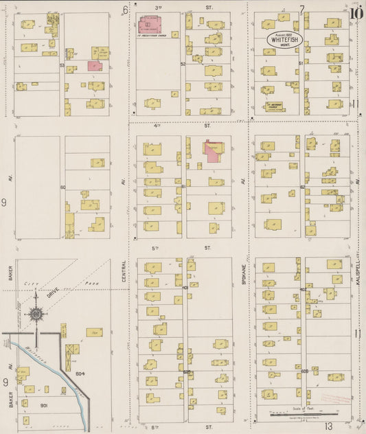 Sanborn Fire Insurance Map from Whitefish, Flathead County, Montana (1922), Sheet #0010 - Historic Sanborn Fire Insurance Map Print, vintage old map wall art, antique decor, genealogy gift, Montana Montana map
