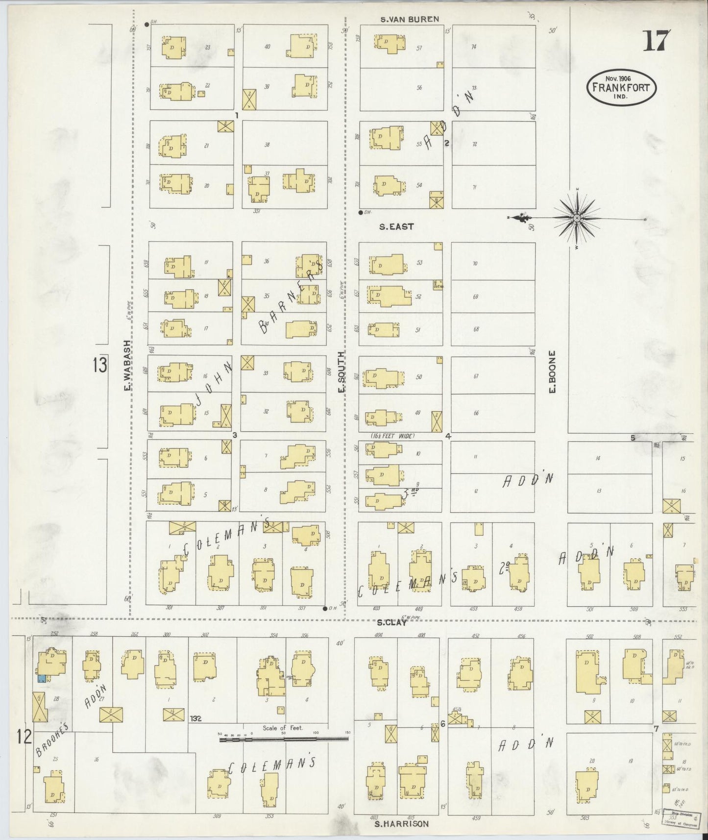 Sanborn Fire Insurance Map from Frankfort, Clinton County, Indiana (1906), Sheet #0017 - Historic Sanborn Fire Insurance Map Print, vintage old map wall art, antique decor, genealogy gift, Indiana Indiana map