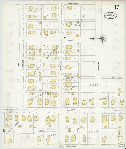 Sanborn Fire Insurance Map from Frankfort, Clinton County, Indiana (1906), Sheet #0017 - Historic Sanborn Fire Insurance Map Print, vintage old map wall art, antique decor, genealogy gift, Indiana Indiana map