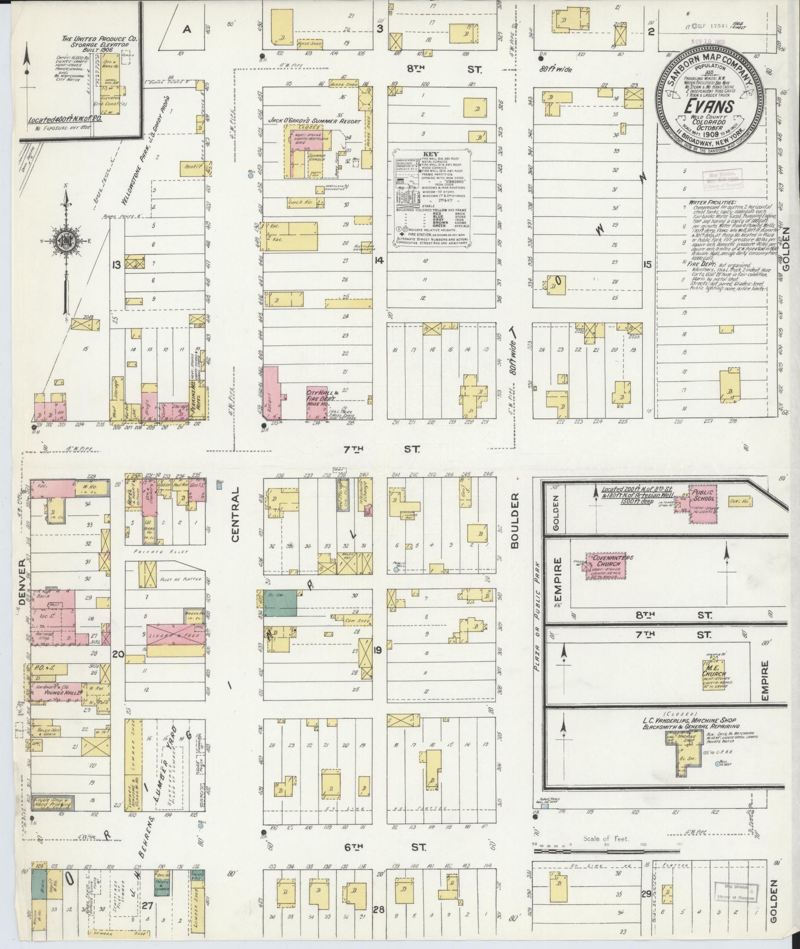 Sanborn Fire Insurance Map from Evans, Weld County, Colorado (1909), Sheet #0001 - Historic Sanborn Fire Insurance Map Print, vintage old map wall art, antique decor, genealogy gift, Colorado Colorado map