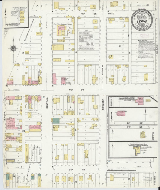 Sanborn Fire Insurance Map from Evans, Weld County, Colorado (1909), Sheet #0001 - Historic Sanborn Fire Insurance Map Print, vintage old map wall art, antique decor, genealogy gift, Colorado Colorado map