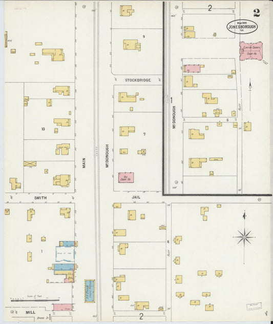 Sanborn Fire Insurance Map from Jonesboro, Clayton County, Georgia (1900), Sheet #0002 - Historic Sanborn Fire Insurance Map Print, vintage old map wall art, antique decor, genealogy gift, Georgia Georgia map