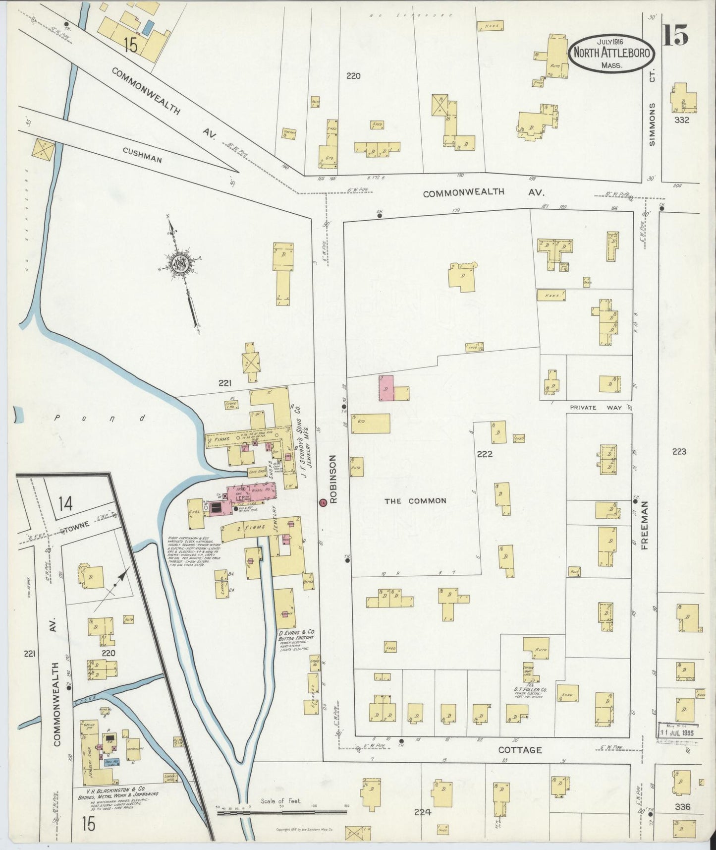 Sanborn Fire Insurance Map from North Attleborough, Bristol County, Massachusetts (1916), Sheet #0015 - Historic Sanborn Fire Insurance Map Print, vintage old map wall art, antique decor, genealogy gift, Massachusetts Massachusetts map