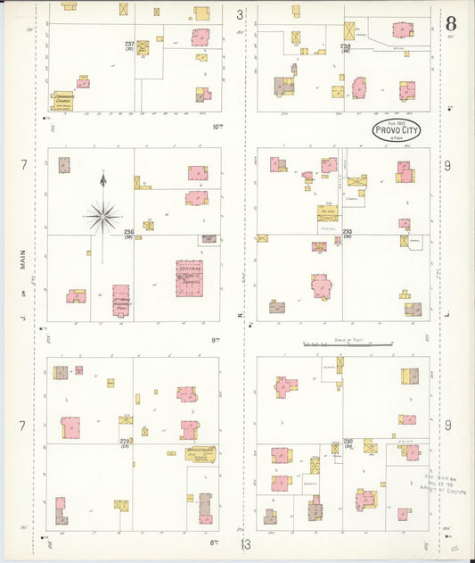 Sanborn Fire Insurance Map from Provo, Utah County, Utah (1900), Sheet #0008 - Historic Sanborn Fire Insurance Map Print, vintage old map wall art, antique decor, genealogy gift, Provo Utah map