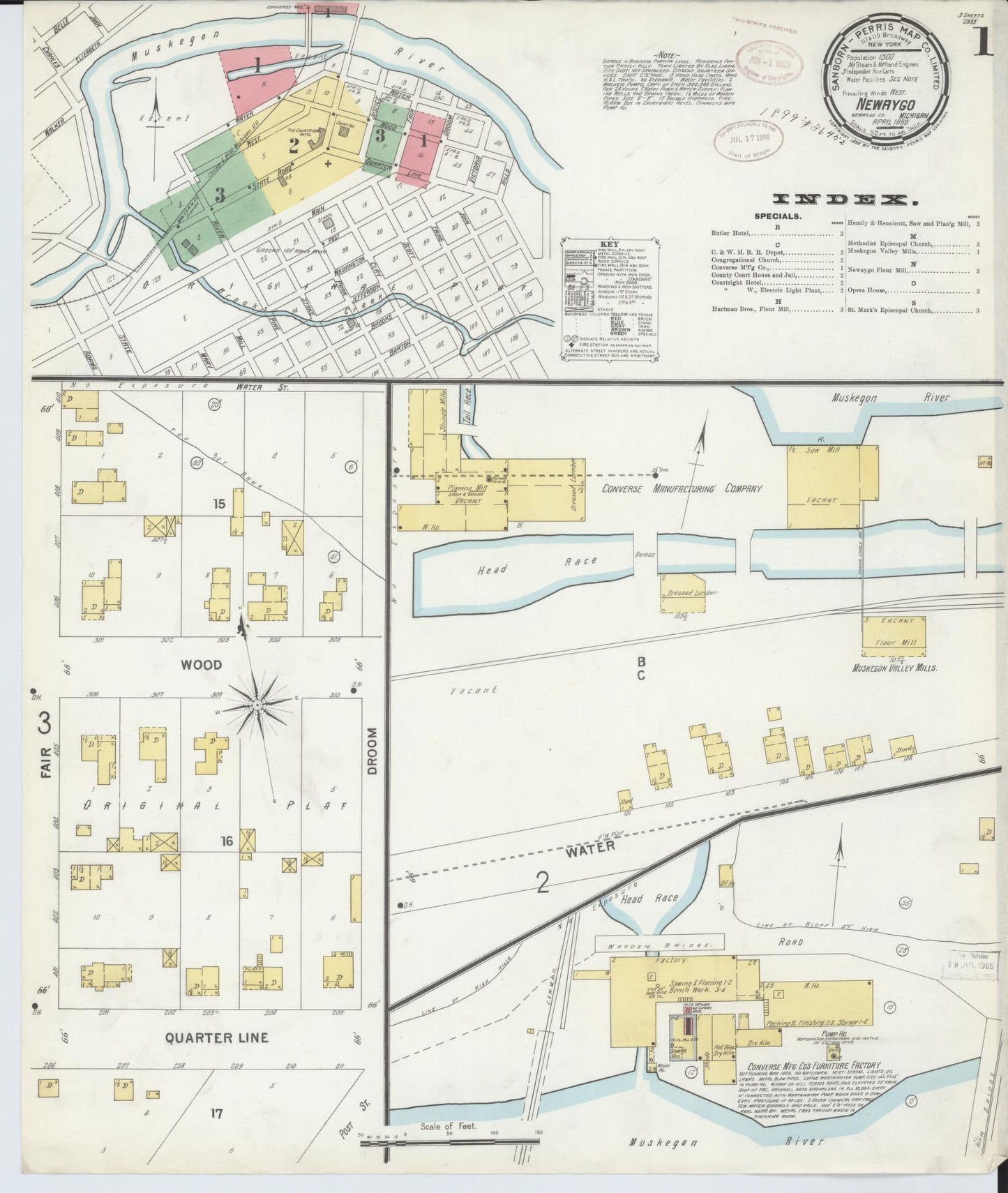 Sanborn Fire Insurance Map from Newaygo, Newaygo County, Michigan (1899), Sheet #0001 - Complete Map Set gallery image, historic Sanborn map, vintage wall art, Michigan Michigan