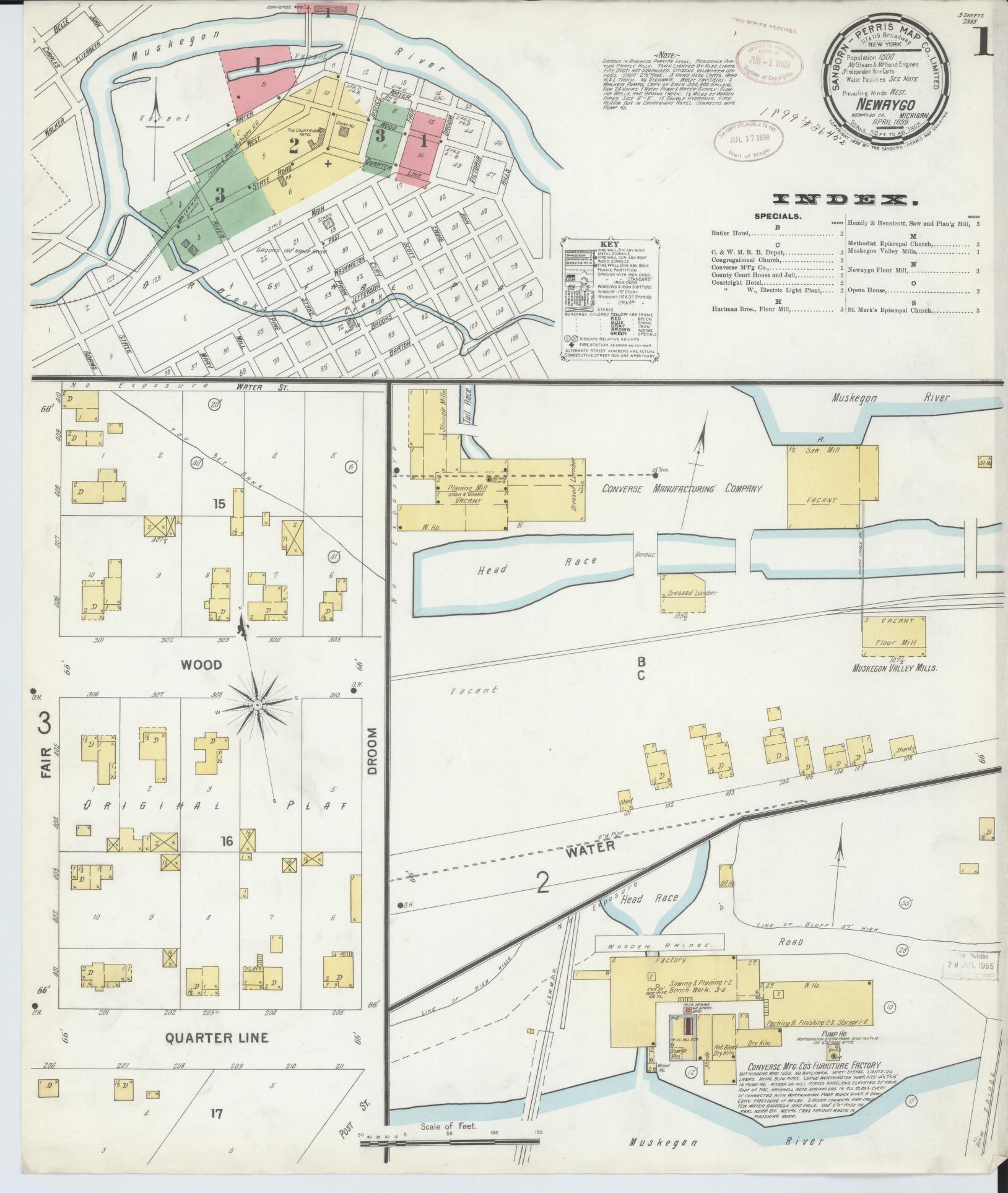 Sanborn Fire Insurance Map from Newaygo, Newaygo County, Michigan (1899), Sheet #0001 - Complete Map Set gallery image, historic Sanborn map, vintage wall art, Michigan Michigan