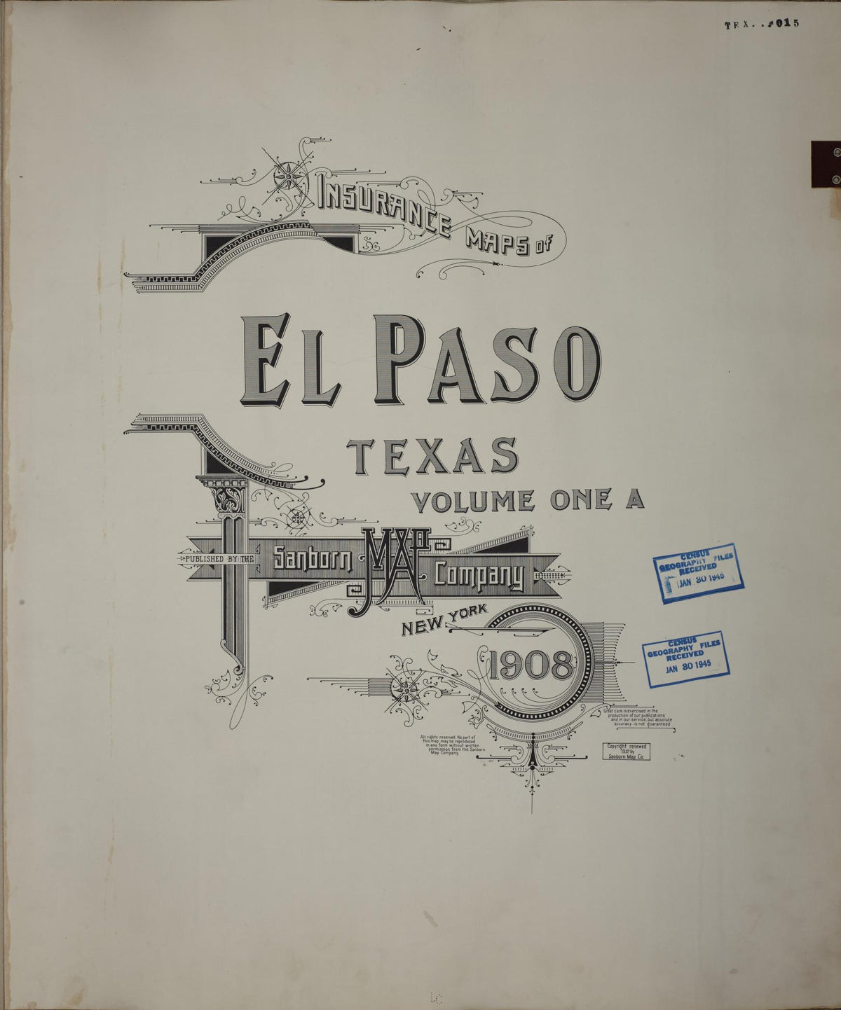 Sanborn Fire Insurance Map from El Paso, El Paso County, Texas (1952), Sheet #0001 - Historic Sanborn Fire Insurance Map Print, vintage old map wall art, antique decor, genealogy gift, Texas Texas map