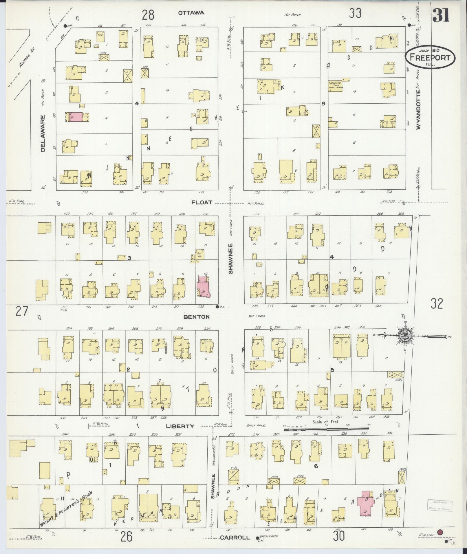 Sanborn Fire Insurance Map from Freeport, Stephenson County, Illinois (1910), Sheet #0031 - Historic Sanborn Fire Insurance Map Print, vintage old map wall art, antique decor, genealogy gift, Illinois Illinois map
