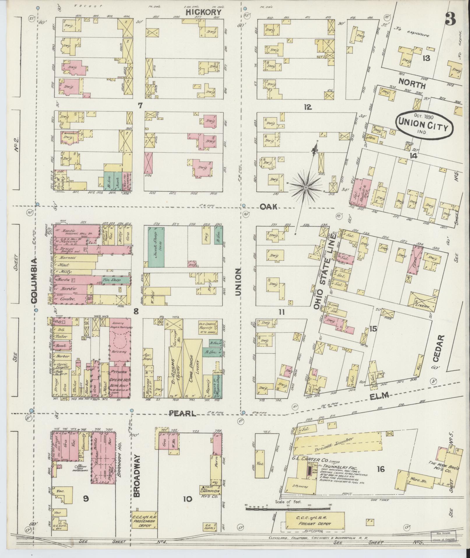 Sanborn Fire Insurance Map from Union City, Randolph County, Indiana (1890), Sheet #0003 - Complete Map Set gallery image, historic Sanborn map, vintage wall art, Indiana Indiana