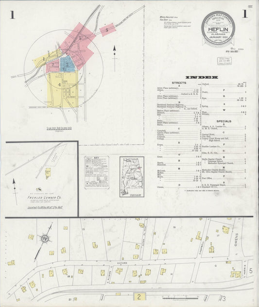 Sanborn Fire Insurance Map from Heflin, Cleburne County, Alabama (1930), Sheet #0001 - Complete Map Set gallery image, historic Sanborn map, vintage wall art, Alabama Alabama