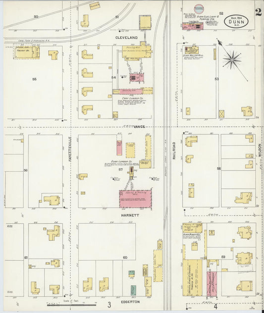 Sanborn Fire Insurance Map from Dunn, Harnett County, North Carolina (1904), Sheet #0002 - Historic Sanborn Fire Insurance Map Print, vintage old map wall art, antique decor, genealogy gift, North Carolina North Carolina map