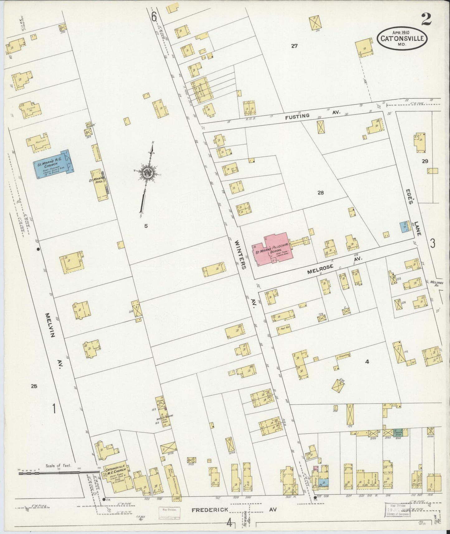 Sanborn Fire Insurance Map from Catonsville, Baltimore County, Maryland (1910), Sheet #0002 - Complete Map Set gallery image, historic Sanborn map, vintage wall art, Maryland Maryland