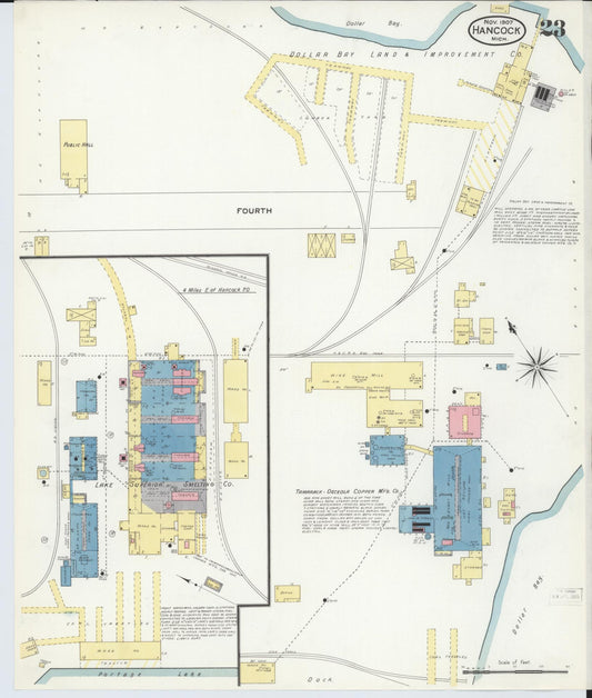 Sanborn Fire Insurance Map from Hancock, Houghton County, Michigan (1907), Sheet #0023 - Historic Sanborn Fire Insurance Map Print, vintage old map wall art, antique decor, genealogy gift, Michigan Michigan map