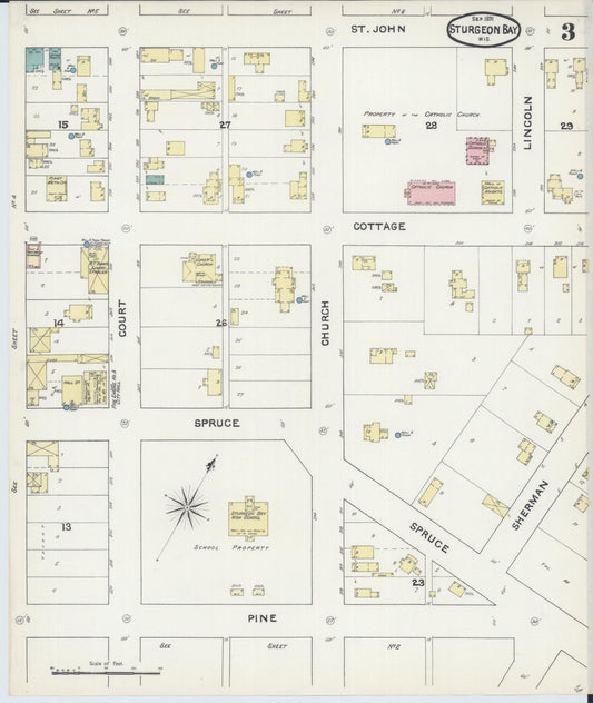 Sanborn Fire Insurance Map from Sturgeon Bay, Door County, Wisconsin (1891), Sheet #0003 - Historic Sanborn Fire Insurance Map Print, vintage old map wall art, antique decor, genealogy gift, Wisconsin Wisconsin map
