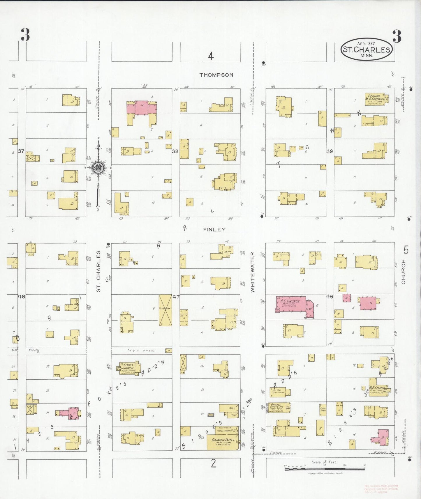 Sanborn Fire Insurance Map from Saint Charles, Winona County, Minnesota (1927), Sheet #0003 - Complete Map Set gallery image, historic Sanborn map, vintage wall art, Minnesota Minnesota