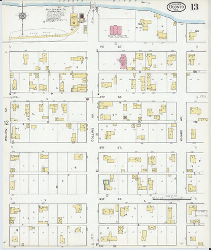 Sanborn Fire Insurance Map from Oconto, Oconto County, Wisconsin (1919), Sheet #0013 - Historic Sanborn Fire Insurance Map Print, vintage old map wall art, antique decor, genealogy gift, Wisconsin Wisconsin map