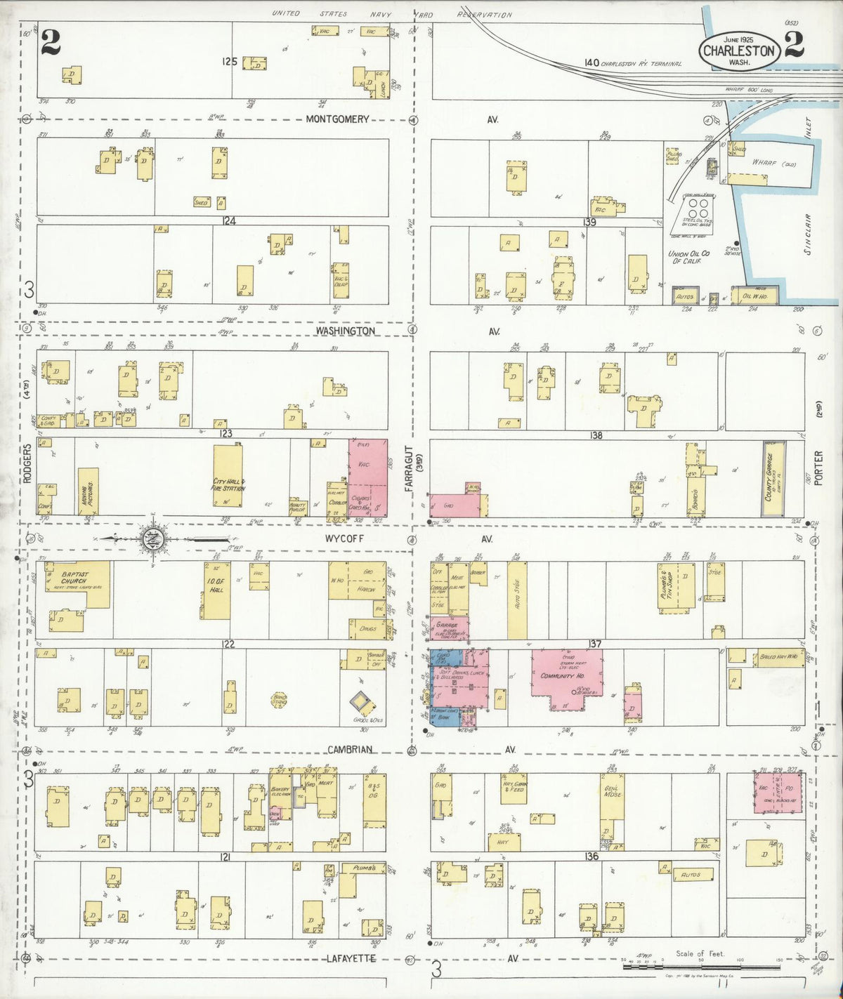 Sanborn Fire Insurance Map from Charleston, Kitsap County, Washington (1925), Sheet #0002 - Historic Sanborn Fire Insurance Map Print, vintage old map wall art, antique decor, genealogy gift, Washington Washington map
