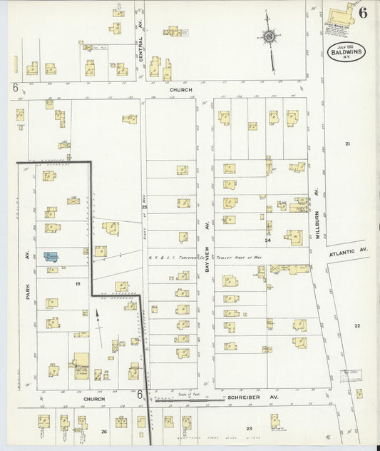 Sanborn Fire Insurance Map from Baldwin, Nassau County, New York (1910), Sheet #0006 - Historic Sanborn Fire Insurance Map Print, vintage old map wall art, antique decor, genealogy gift, New York New York map