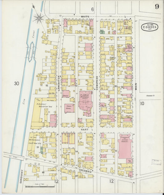 Sanborn Fire Insurance Map from Cohoes, Albany County, New York (1896), Sheet #0009 - Historic Sanborn Fire Insurance Map Print, vintage old map wall art, antique decor, genealogy gift, New York New York map