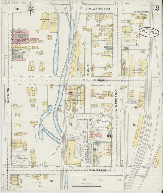 Sanborn Fire Insurance Map from Titusville, Crawford County, Pennsylvania (1887), Sheet #0003 - Historic Sanborn Fire Insurance Map Print, vintage old map wall art, antique decor, genealogy gift, Pennsylvania Pennsylvania map