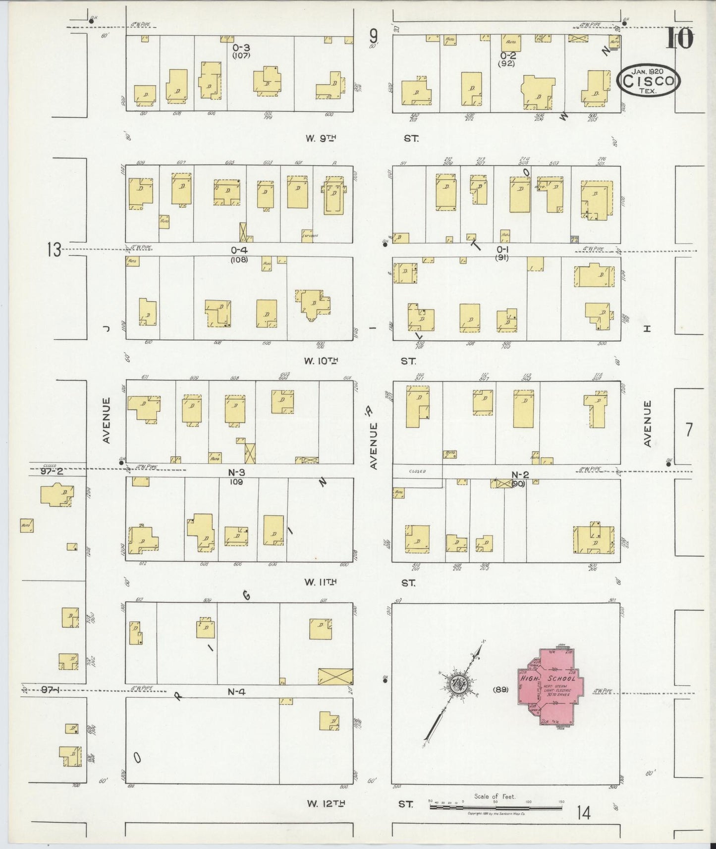 Sanborn Fire Insurance Map from Cisco, Eastland County, Texas (1920), Sheet #0010 - Complete Map Set gallery image, historic Sanborn map, vintage wall art, Texas Texas