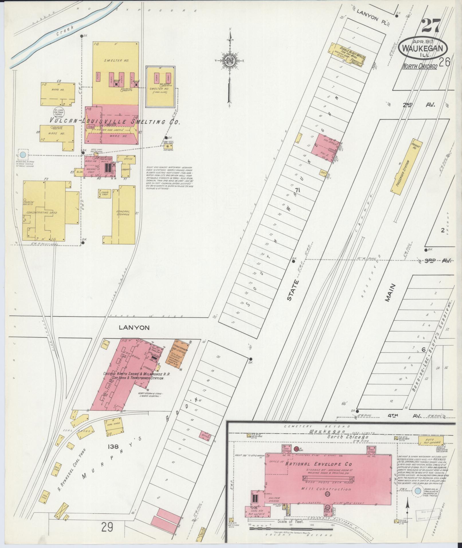 Sanborn Fire Insurance Map from Waukegan, Lake County, Illinois (1917), Sheet #0027 - Complete Map Set gallery image, historic Sanborn map, vintage wall art, Illinois Illinois