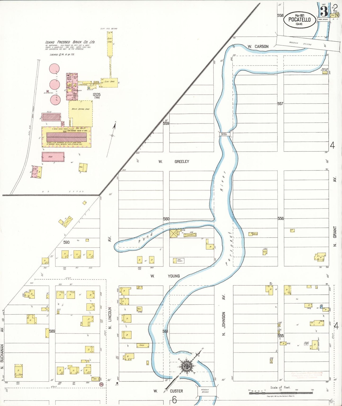 Sanborn Fire Insurance Map from Pocatello, Bannock County, Idaho (1921), Sheet #0003 - Complete Map Set gallery image, historic Sanborn map, vintage wall art, Idaho Idaho