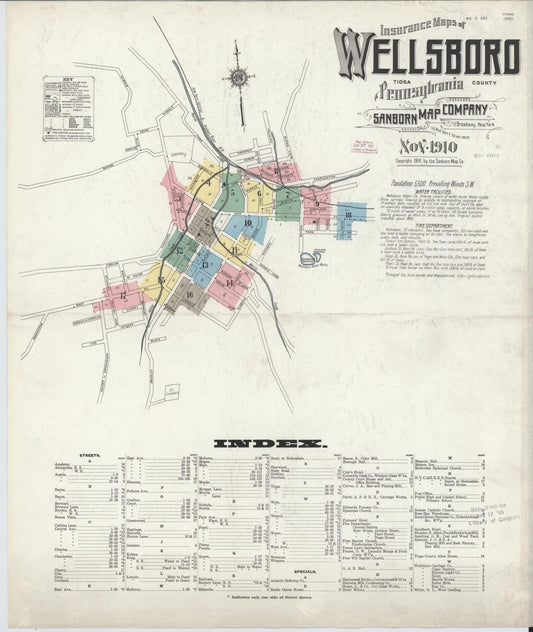 Sanborn Fire Insurance Map from Wellsboro, Tioga County, Pennsylvania (1910), Sheet #0001 - Historic Sanborn Fire Insurance Map Print, vintage old map wall art, antique decor, genealogy gift, Pennsylvania Pennsylvania map