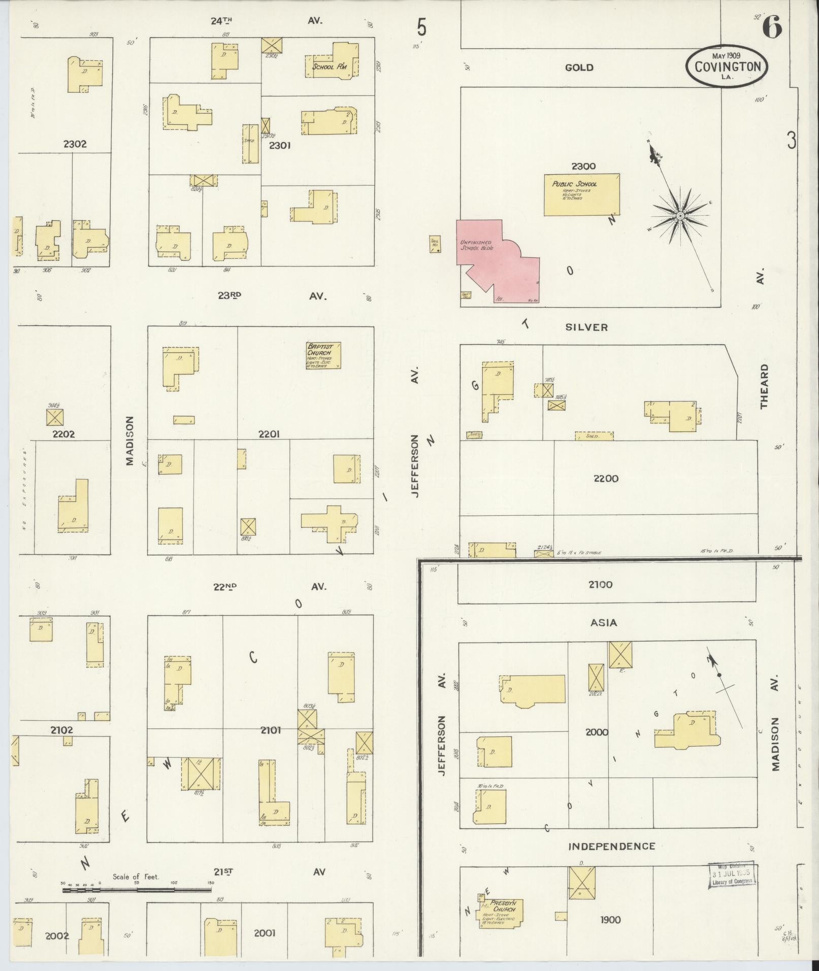 Sanborn Fire Insurance Map from Covington, Saint Tammany Parish, Louisiana (1909), Sheet #0006 - Historic Sanborn Fire Insurance Map Print, vintage old map wall art, antique decor, genealogy gift, Louisiana Louisiana map