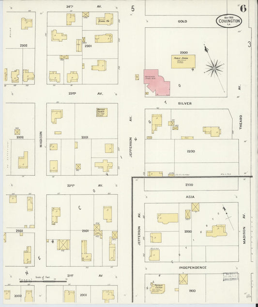 Sanborn Fire Insurance Map from Covington, Saint Tammany Parish, Louisiana (1909), Sheet #0006 - Historic Sanborn Fire Insurance Map Print, vintage old map wall art, antique decor, genealogy gift, Louisiana Louisiana map