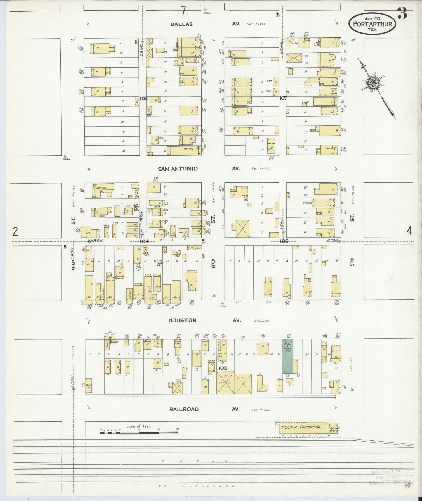 Sanborn Fire Insurance Map from Port Arthur, Jefferson County, Texas (1910), Sheet #0003 - Complete Map Set gallery image, historic Sanborn map, vintage wall art, Texas Texas