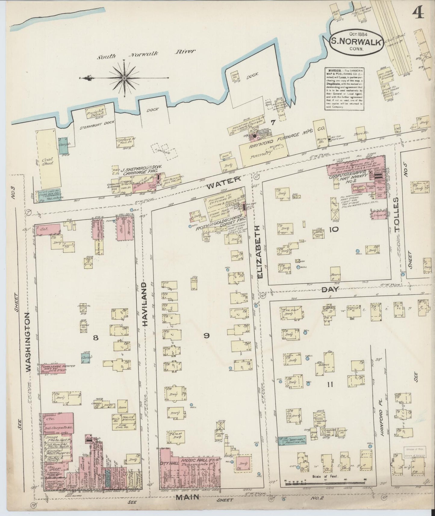 Sanborn Fire Insurance Map from South Norwalk, Fairfield County, Connecticut (1884), Sheet #0004 - Complete Map Set gallery image, historic Sanborn map, vintage wall art, Connecticut Connecticut