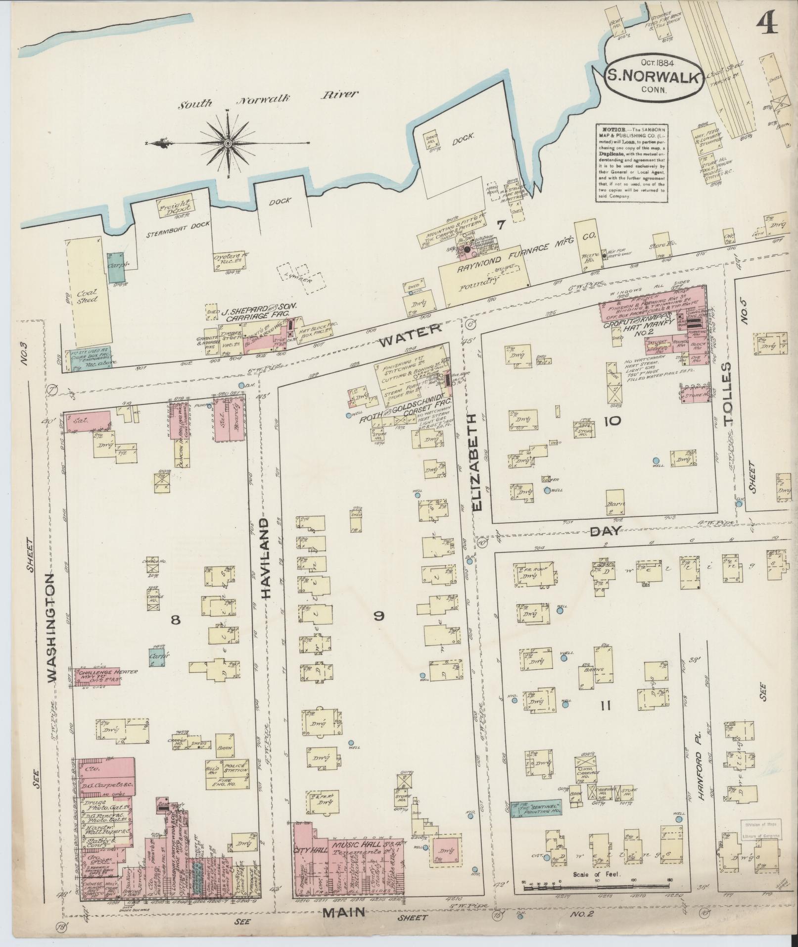 Sanborn Fire Insurance Map from South Norwalk, Fairfield County, Connecticut (1884), Sheet #0004 - Complete Map Set gallery image, historic Sanborn map, vintage wall art, Connecticut Connecticut