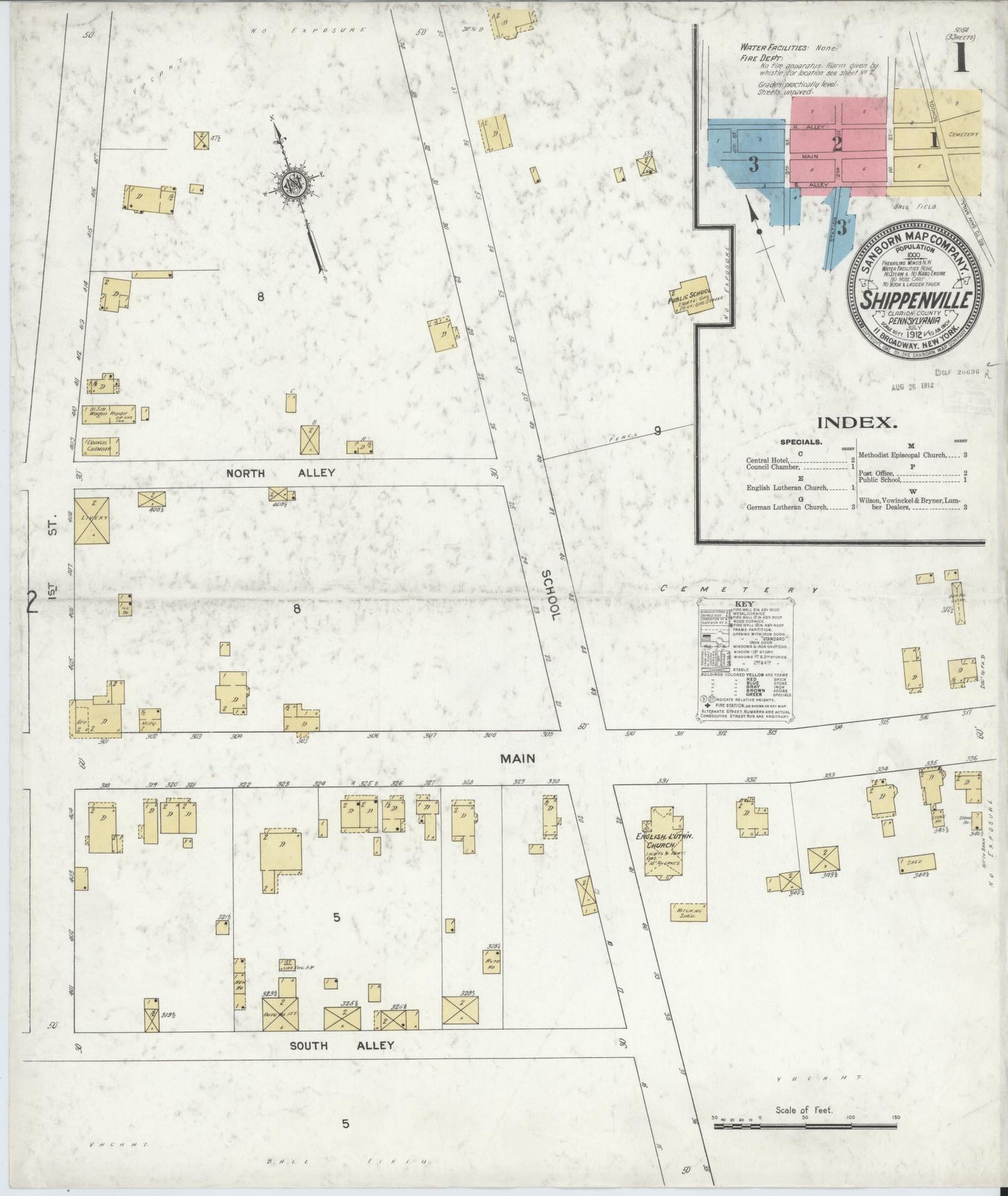 Sanborn Fire Insurance Map from Shippenville, Clarion County, Pennsylvania (1912), Sheet #0001 - Complete Map Set gallery image, historic Sanborn map, vintage wall art, Pennsylvania Pennsylvania