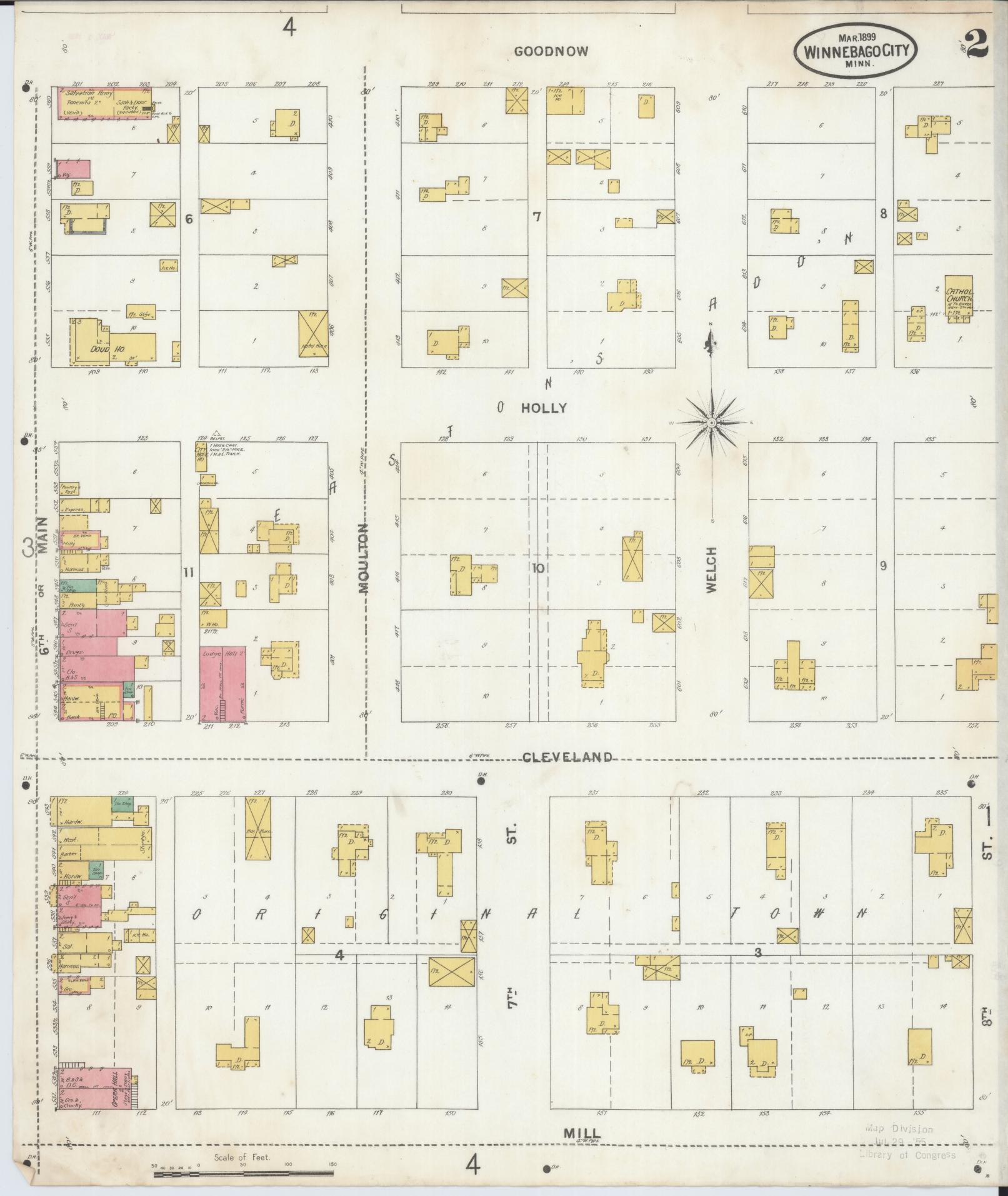 Sanborn Fire Insurance Map from Winnebago, Faribault County, Minnesota (1899), Sheet #0002 - Complete Map Set gallery image, historic Sanborn map, vintage wall art, Minnesota Minnesota