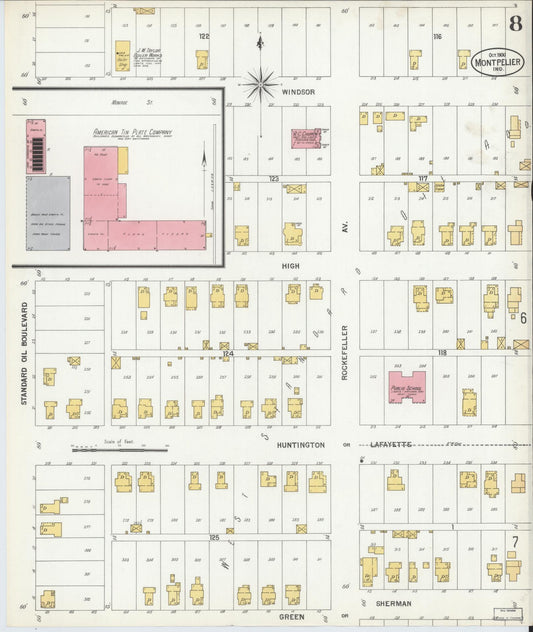 Sanborn Fire Insurance Map from Montpelier, Blackford County, Indiana (1900), Sheet #0008 - Historic Sanborn Fire Insurance Map Print, vintage old map wall art, antique decor, genealogy gift, Indiana Indiana map