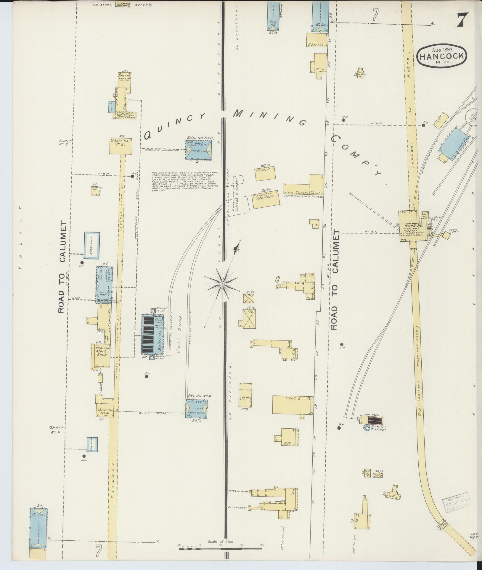 Sanborn Fire Insurance Map from Houghton, Houghton County, Michigan (1893), Sheet #0007 - Complete Map Set gallery image, historic Sanborn map, vintage wall art, Michigan Michigan