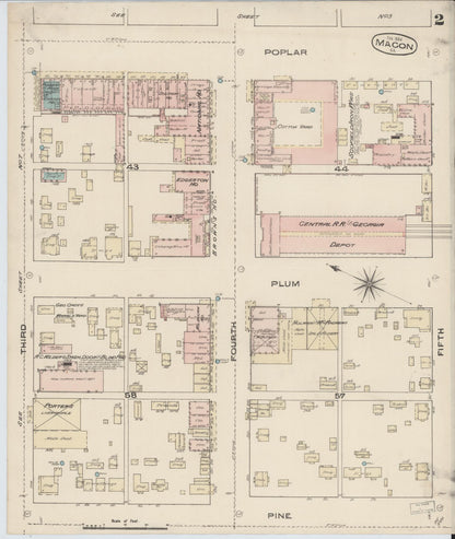 Sanborn Fire Insurance Map from Macon, Bibb and Jones County, Georgia (1884), Sheet #0002 - Complete Map Set gallery image, historic Sanborn map, vintage wall art, Georgia Georgia