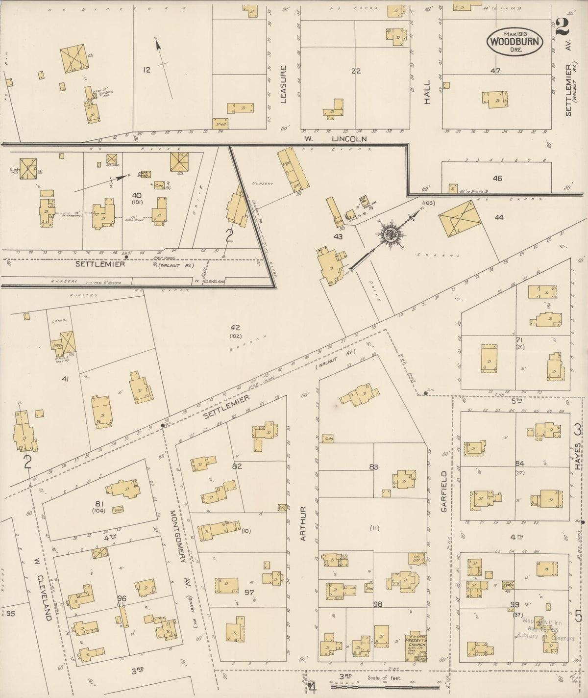 Sanborn Fire Insurance Map from Woodburn, Marion County, Oregon (1913), Sheet #0002 - Historic Sanborn Fire Insurance Map Print, vintage old map wall art, antique decor, genealogy gift, Oregon Oregon map
