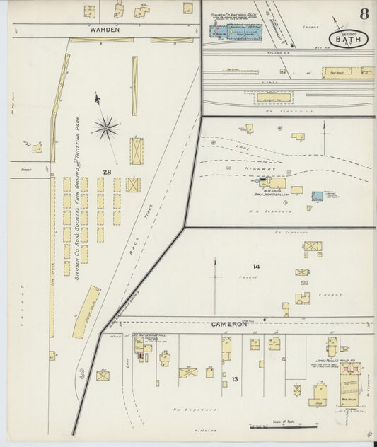 Sanborn Fire Insurance Map from Bath, Steuben County, New York (1893), Sheet #0008 - Historic Sanborn Fire Insurance Map Print, vintage old map wall art, antique decor, genealogy gift, New York New York map