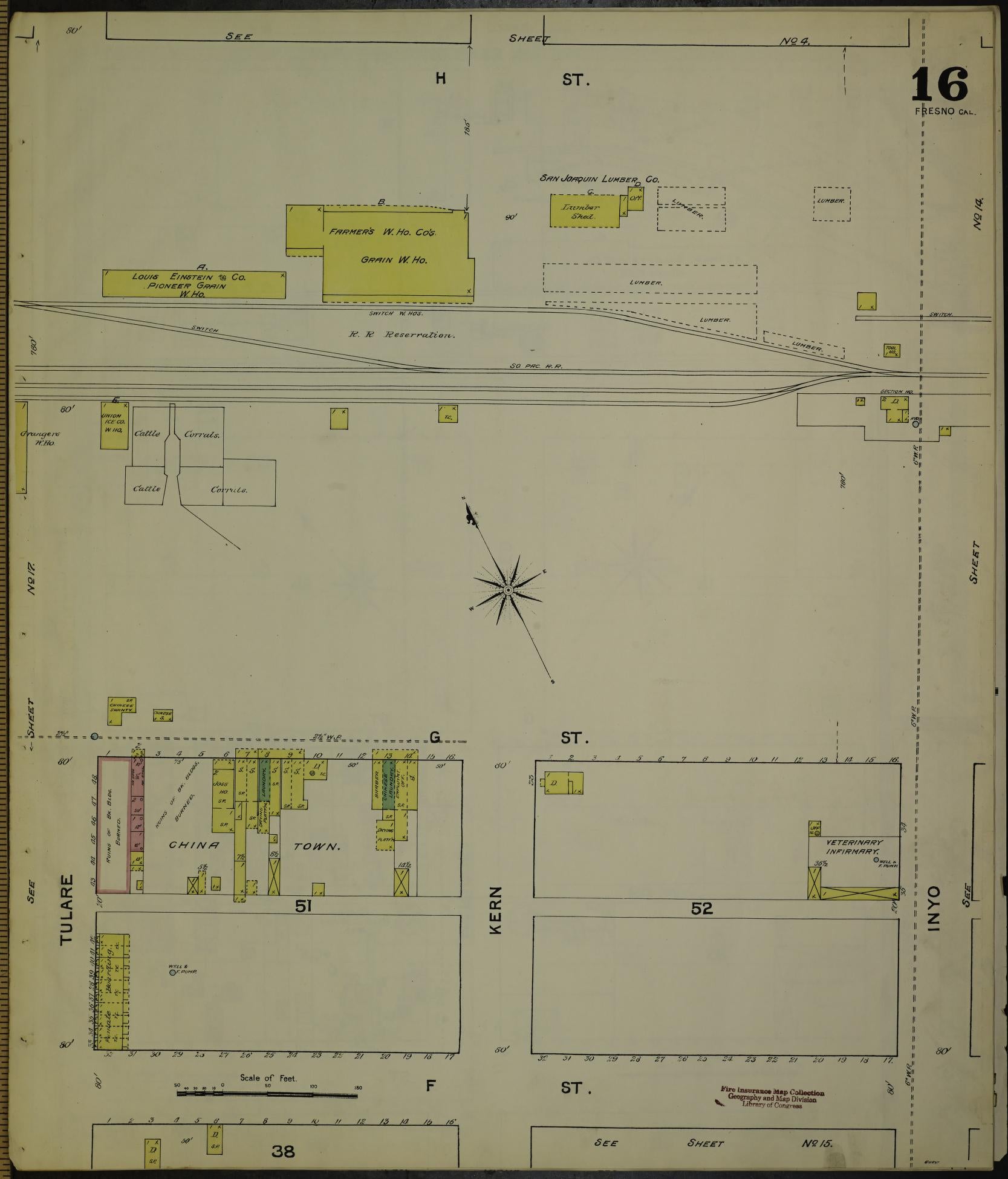 Sanborn Fire Insurance Map from Fresno, Fresno County, California (1888), Sheet #0016 - Historic Sanborn Fire Insurance Map Print, vintage old map wall art, antique decor, genealogy gift, California California map