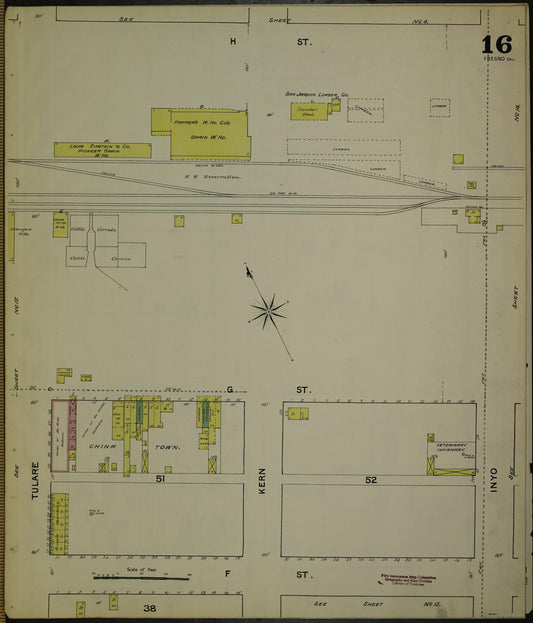 Sanborn Fire Insurance Map from Fresno, Fresno County, California (1888), Sheet #0016 - Historic Sanborn Fire Insurance Map Print, vintage old map wall art, antique decor, genealogy gift, California California map