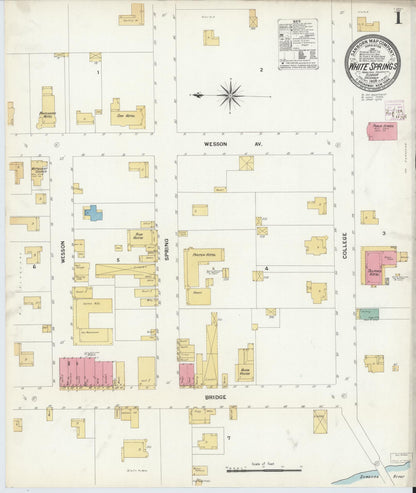 Sanborn Fire Insurance Map from White Springs, Hamilton County, Florida (1908), Sheet #0001 - Historic Sanborn Fire Insurance Map Print, vintage old map wall art, antique decor, genealogy gift, Florida Florida map