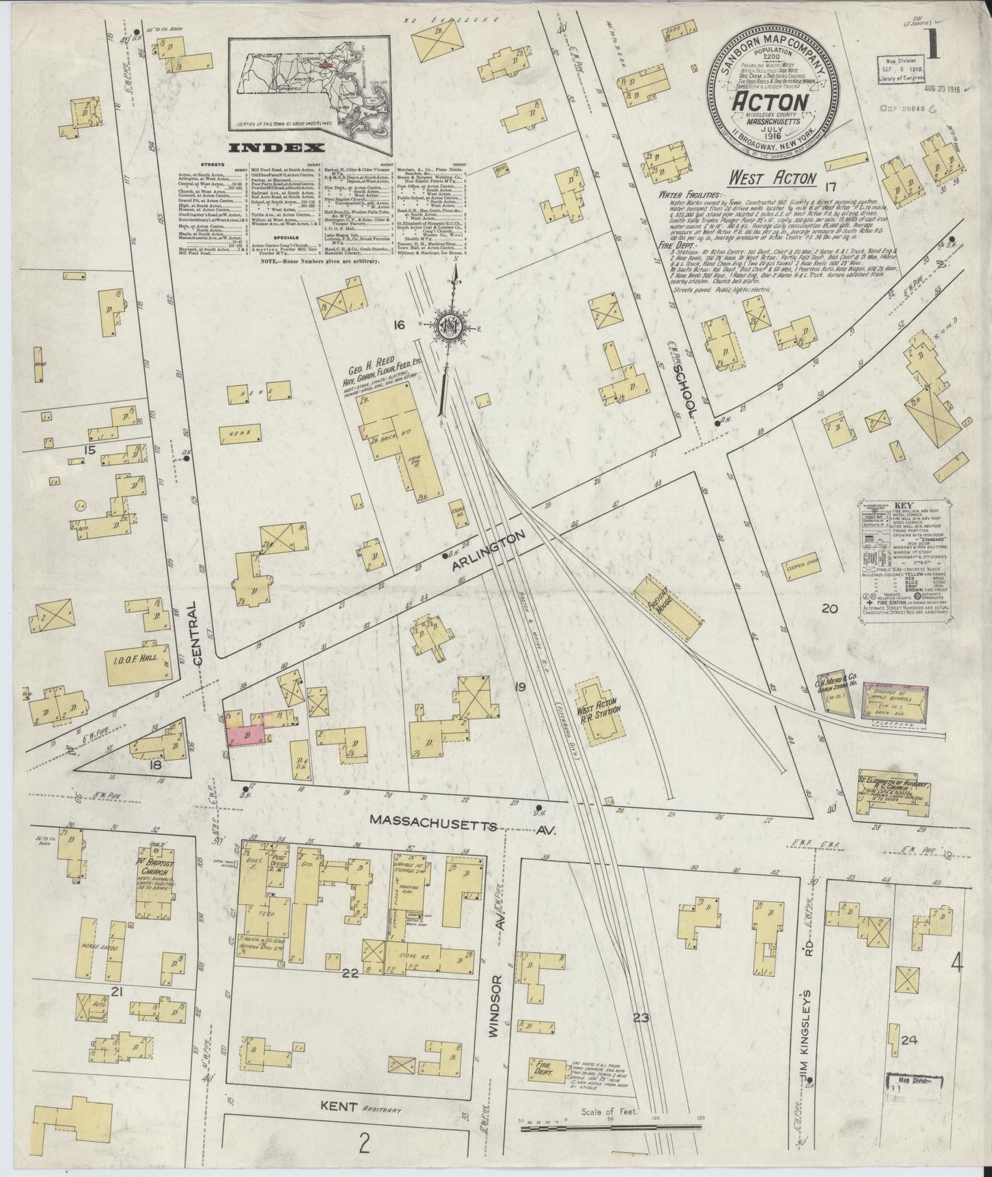 Sanborn Fire Insurance Map from Acton, Middlesex County, Massachusetts (1916), Sheet #0001 - Complete Map Set gallery image, historic Sanborn map, vintage wall art, Massachusetts Massachusetts