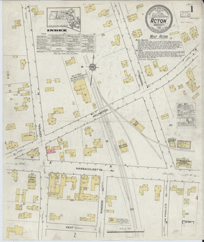 Sanborn Fire Insurance Map from Acton, Middlesex County, Massachusetts (1916), Sheet #0001 - Complete Map Set gallery image, historic Sanborn map, vintage wall art, Massachusetts Massachusetts