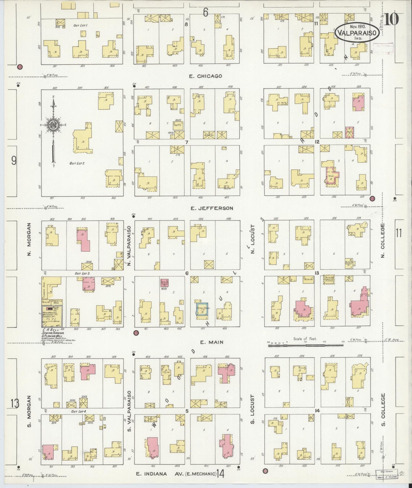 Sanborn Fire Insurance Map from Valparaiso, Porter County, Indiana (1910), Sheet #0010 - Complete Map Set gallery image, historic Sanborn map, vintage wall art, Indiana Indiana